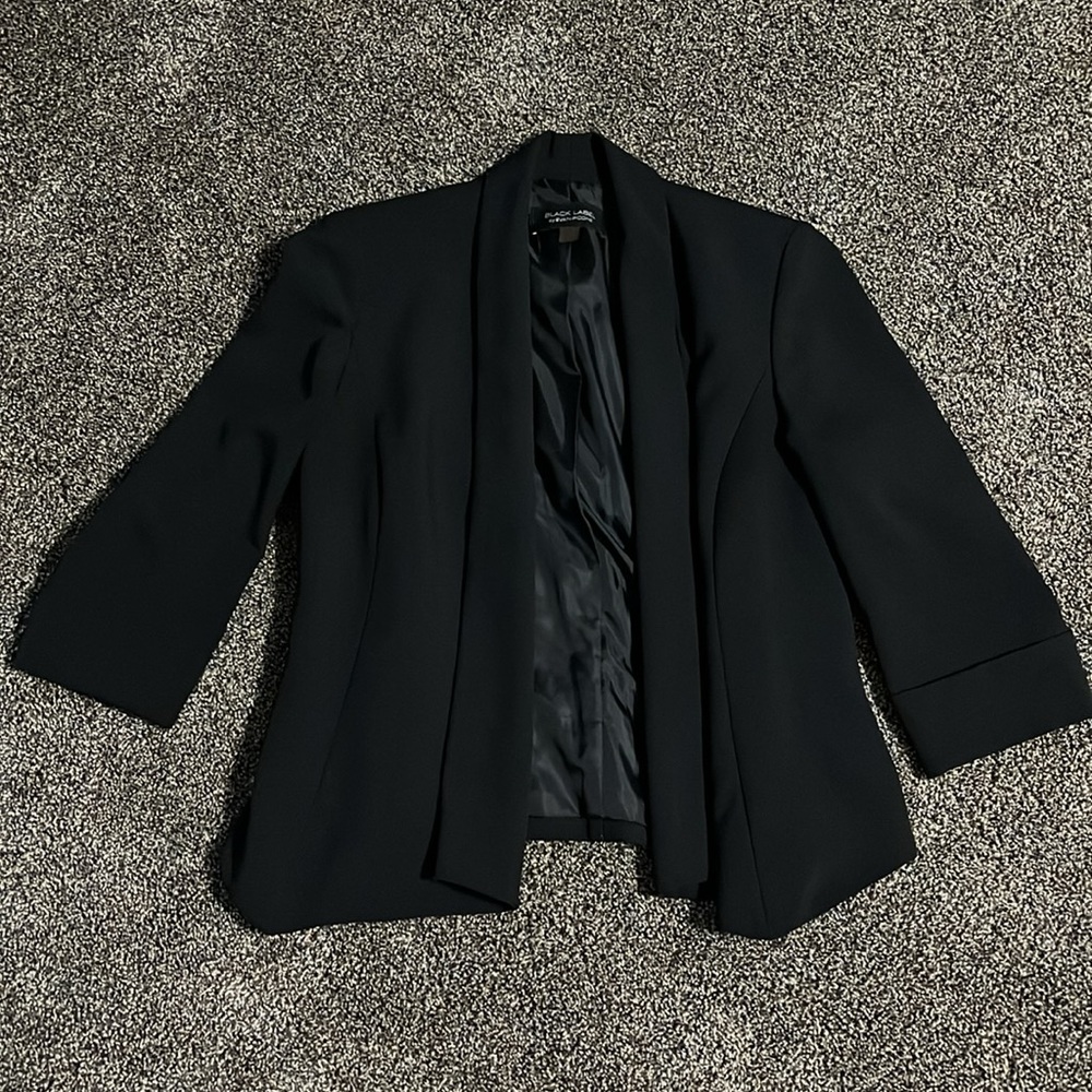 Black Label by Evan-Picone 4 black open front blazer jacket business casual